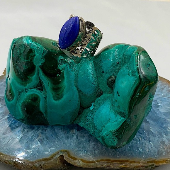 Vtg.(1980’s) Sterling Silver Ring Size 7 With Lapis Lazuli Gemstone Oval Shape - Picture 5 of 8